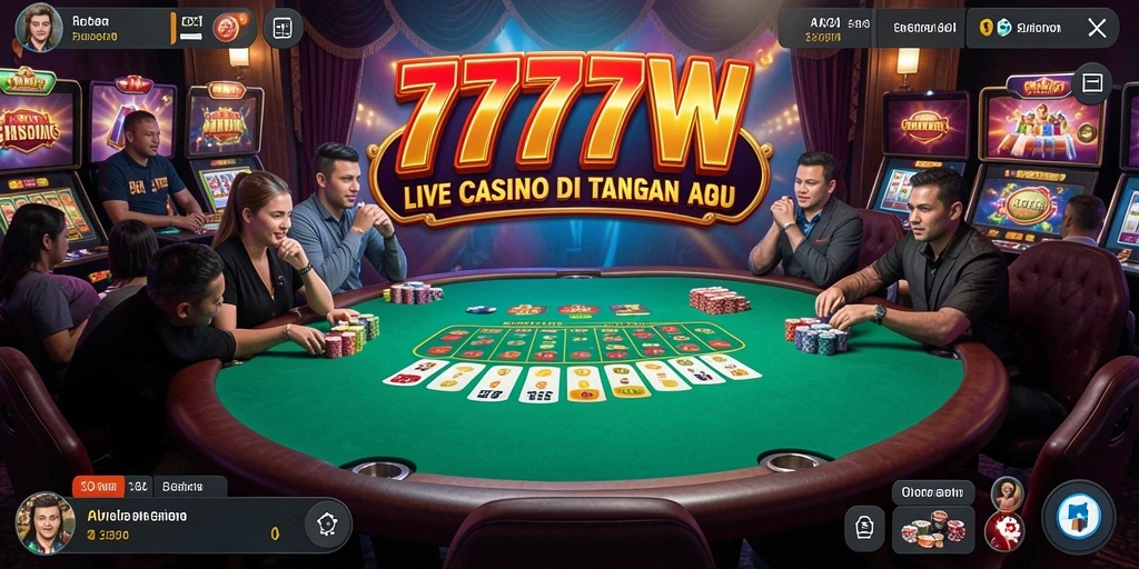 Tampilan gameplay menegangkan dalam aplikasi Live Casino 7777W.