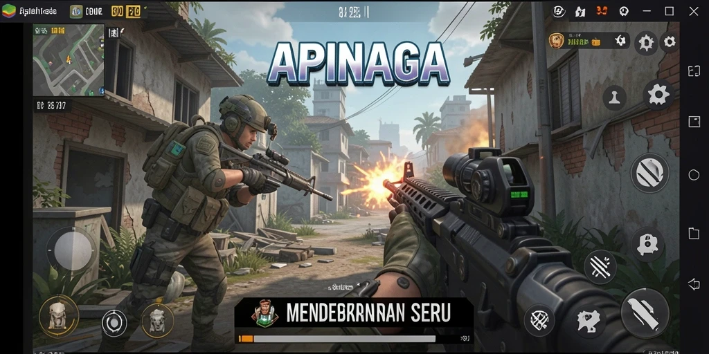 Tampilan gameplay seru dari APINAGA dengan aksi FPS mendebarkan.
