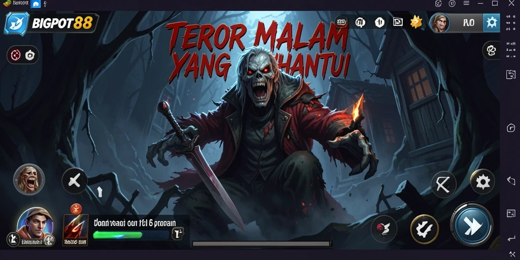 Screenshot gameplay BIGPOT88 menampilkan suasana horor yang mencekam.