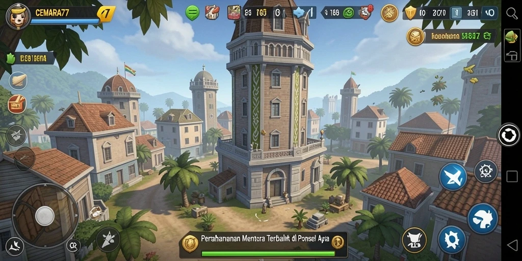 Tampilan gameplay CEMARA77 yang menarik saat mempertahankan menara.