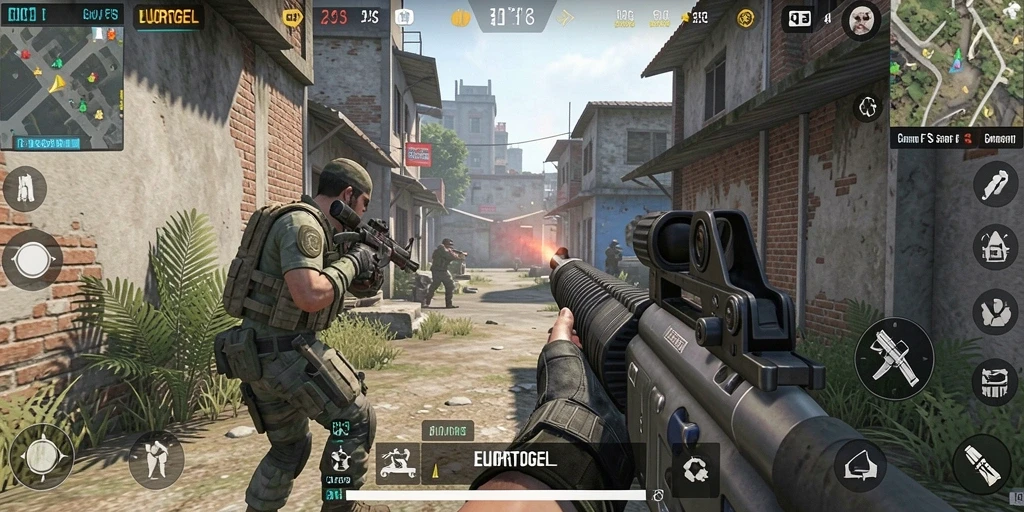 Tangkapan layar dari gameplay FPS yang intens di EUROTOGEL.