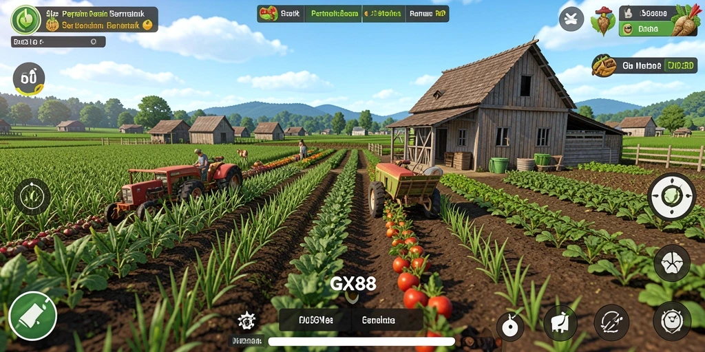 Screenshot gameplay GX88 menampilkan aktivitas bertani yang seru.