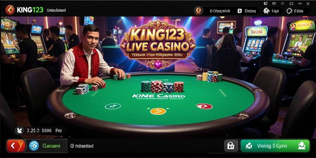 Screenshot KING123 menampilkan dealer langsung dan permainan seru di Live Casino.
