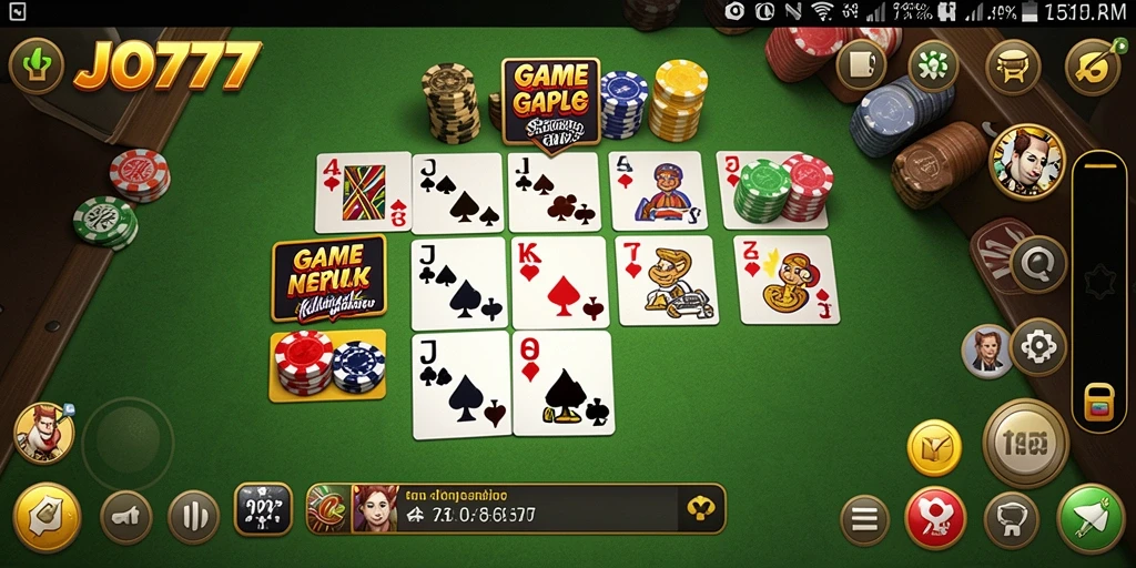 Screenshot utama LJO777 memperlihatkan aksi gameplay Gaple yang intens dan menarik.