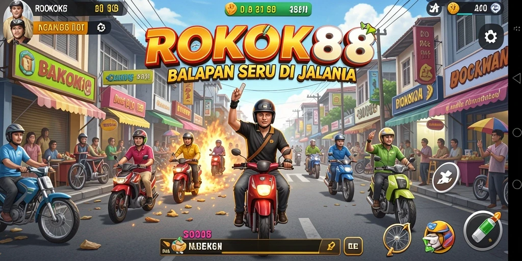 Tangkapan layar game ROKOK88 menampilkan aksi balapan yang menegangkan dan seru.