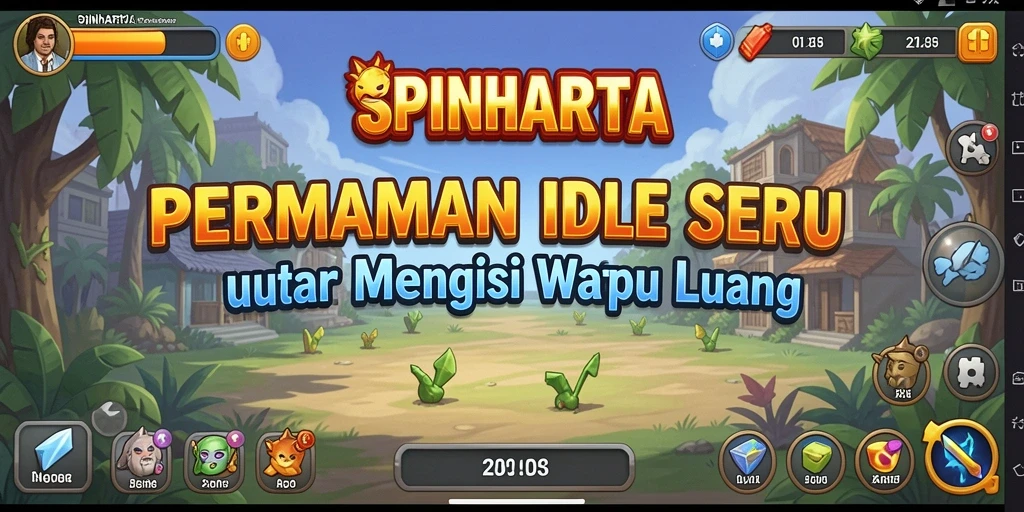 Tangkapan layar utama SPINHARTA menampilkan gameplay Idle yang seru dan menyenangkan.