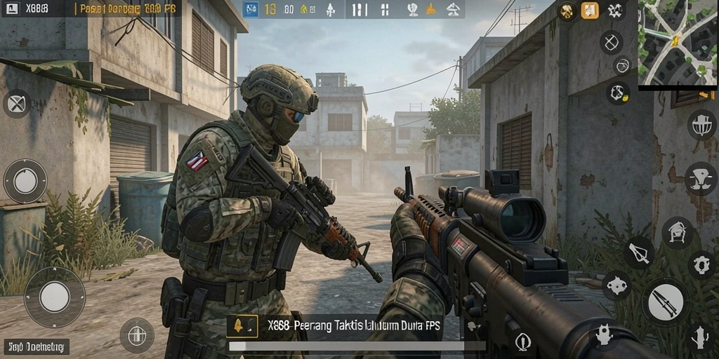 Screenshot X88 menampilkan aksi seru dalam pertempuran FPS.