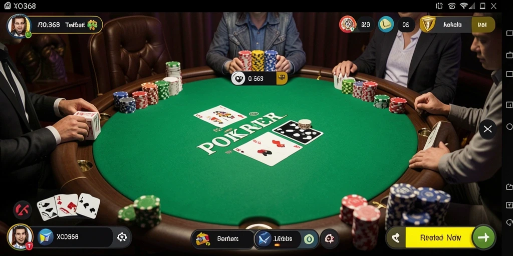 Tangkapan layar utama permainan poker yang menunjukkan aksi seru.